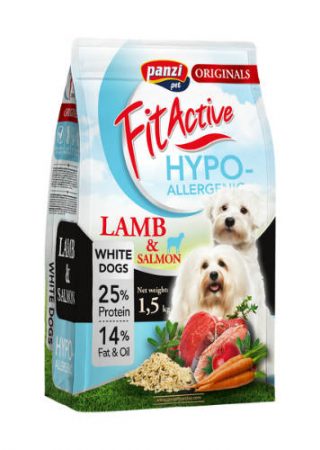 De Fit Active White Dogs is een compleet droogvoer voor volwassen honden van kleine rassen. Denk bijvoorbeeld aan een Maltezer, Lhasa Apso, White terrier,…Door zijn hypoallergene formule is deze brok bijzonder geschikt voor gevoelige honden. Daarnaast bevat deze formule geen kip, om overgevoeligheden/allergieën te vermijden. De keuze van vitaminen en mineralen zorgt voor het behoud van een mooie witte vacht! De lams/vis/rijst samenstelling zorgt voor een aangename smaak waar jouw hond van zal smullen!