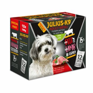 Julius-K9 maaltijdbox is de ideale oplossing voor honden die moeilijk eten. 12 heerlijke 100g zakjes met saus in verschillende smaken!