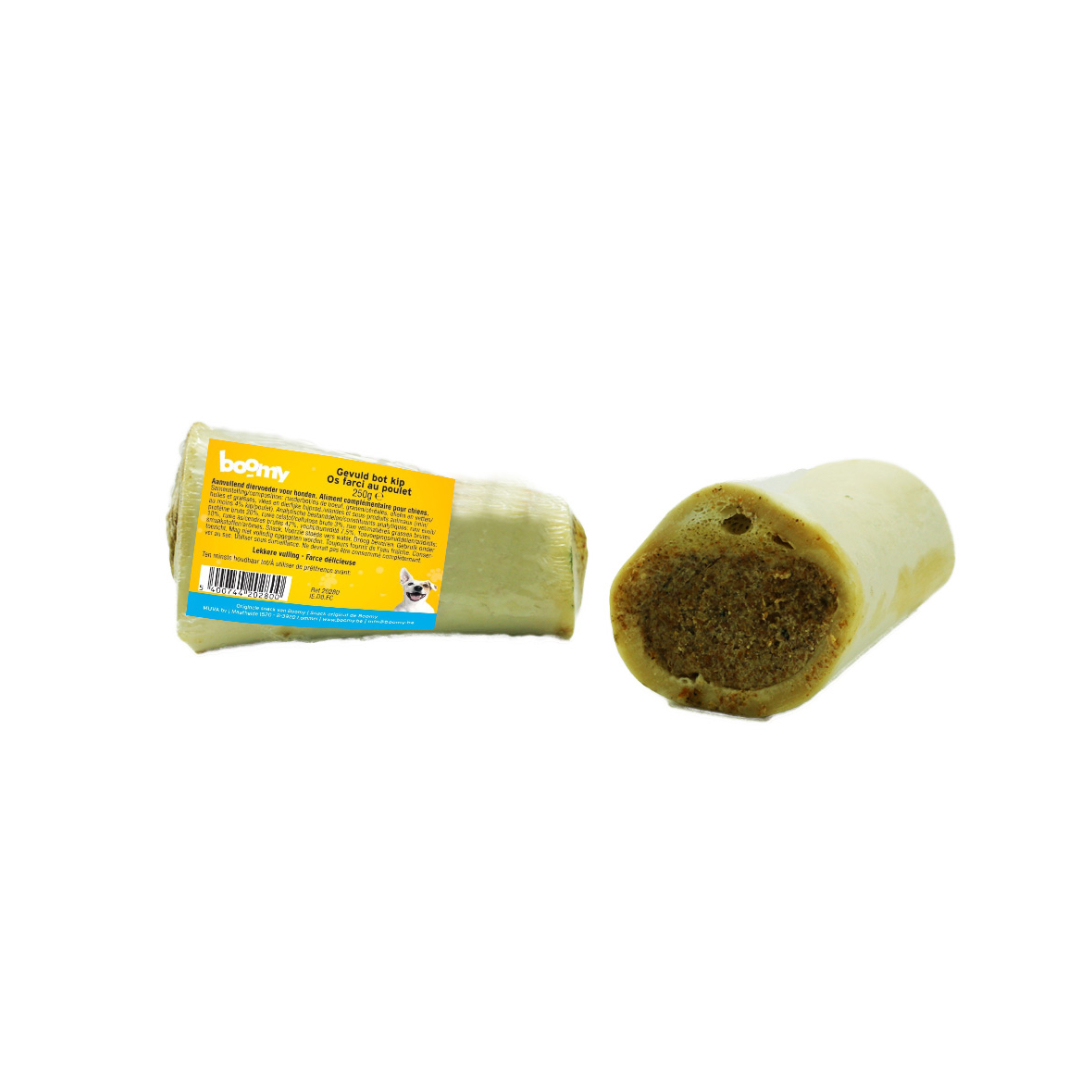 Deze gevulde runderbotten met kip of rund zijn de ideale beloning voor jouw hond. Geschikt voor alle hondenrassen, ongeacht de leeftijd.