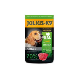 Smakelijke maaltijdzakjes van 125g, perfect voor onderweg of als smaakmaker over de brokken. Gemaakt van 70% vlees waarvan 25% kalkoen.