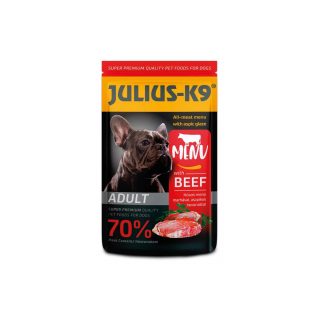 Smakelijke maaltijdzakjes van 125g, perfect voor onderweg of als smaakmaker over de brokken. Gemaakt van 70% vlees waarvan 26% rundsvlees.