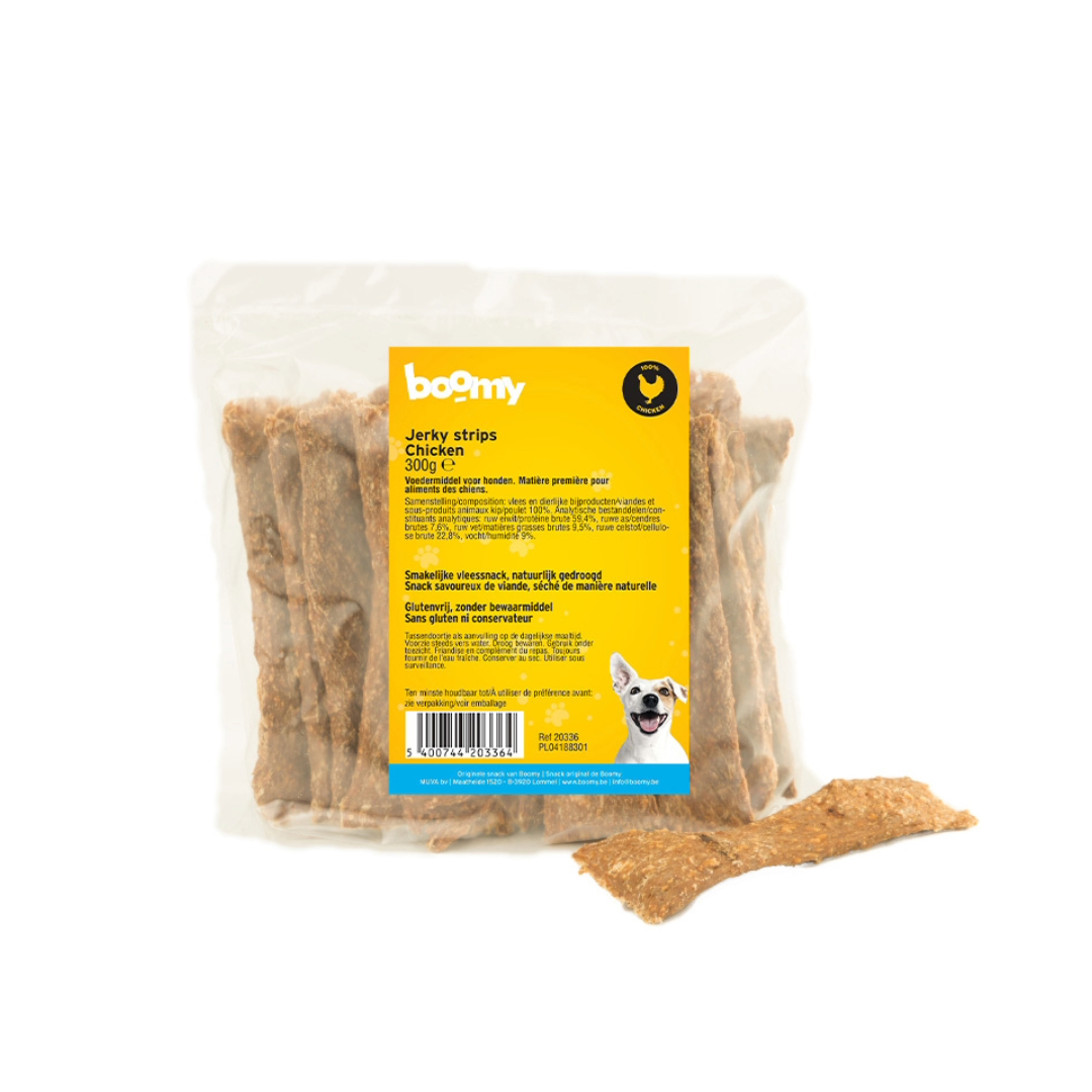 Deze jerky strips zijn gemaakt van 100% paard, konijn of kip. Volledig hypoallergeen, glutenvrij en zonder synthetische toevoegingen. Een gezonde snack!