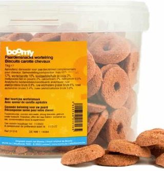 Suikervrije wortelringen, verpakt in een voordeelverpakking van 5kg. Deze paardensnacks zijn ideaal voor dagelijks gebruik en perfect als beloning tijdens training, wedstrijden, of gewoon als tussendoortje.