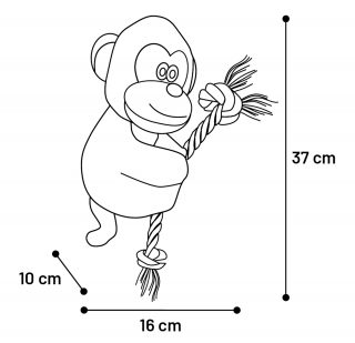 Hondenspeelgoed gemaakt van zachte pluche en een squeaker voor extra speelplezier. Het geknoopte touw geeft het extra uitdaging! 37 x 16 x 10cm