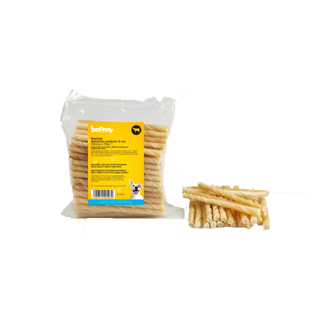 Smakelijke rollsticks van 13cm gemaakt van runderhuid. Een heerlijke traktatie en langdurig kauwplezier. Geschikt voor alle hondenrassen!