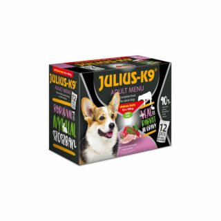 Julius-K9 maaltijdbox is de ideale oplossing voor honden die moeilijk eten. 12 heerlijke 100g zakjes met saus in verschillende smaken!