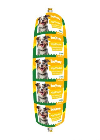 De maaltijdworst met kip biedt een complete, glutenvrije en natuurlijk voeding. Mono-proteïne voor gevoelige honden. Beschikbaar in 400g en 800g.