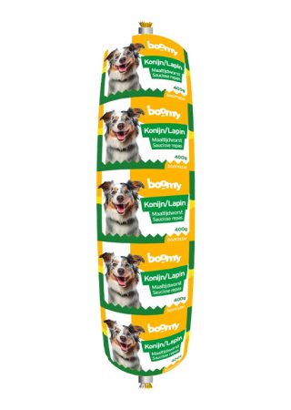 De maaltijdworst met konijn bied een complete, glutenvrije en natuurlijk voeding. Mono-proteïne voor gevoelige honden. Beschikbaar in 400g en 800g