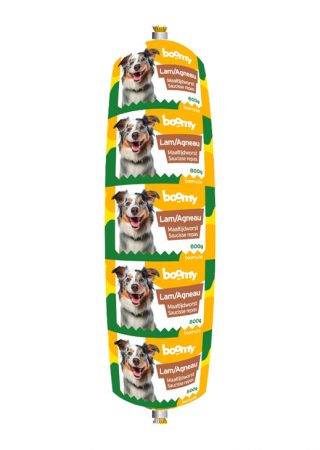 De maaltijdworst met lam biedt een complete, glutenvrije en natuurlijk voeding. Mono-proteïne voor gevoelige honden. Beschikbaar in 400g en 800g