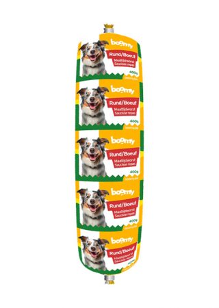 De maaltijdworst met rund biedt een complete, glutenvrije en natuurlijk voeding. Mono-proteïne voor gevoelige honden. Beschikbaar in 400g en 800g