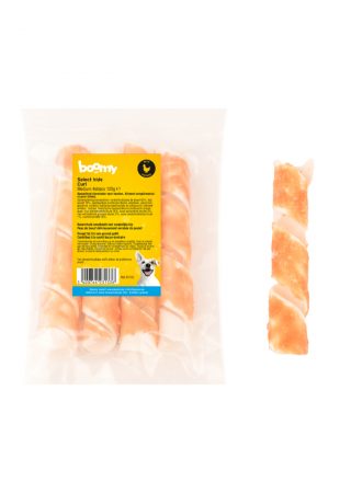 De select hide curl is een hol, luchtig opgerolde kauwsnack van runderhuid, omwikkeld met een royale laag kip. Geshikt voor alle leeftijden en rassen.
