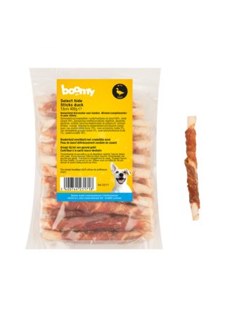 De kauwstaafjes met eend zijn 13cm kauwplezier! De stevige runderhuid kern helpt de natuurlijke reiniging van het gebit, het eendenvlees zorgt voor de smaak