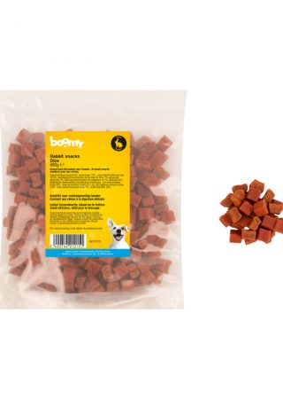 Deze konijnenblokjes van 6 à 7mm bestaan voor 75% uit konijnenvlees en zijn de perfecte zachte snack om te gebruiken bij trainingen of als beloning.