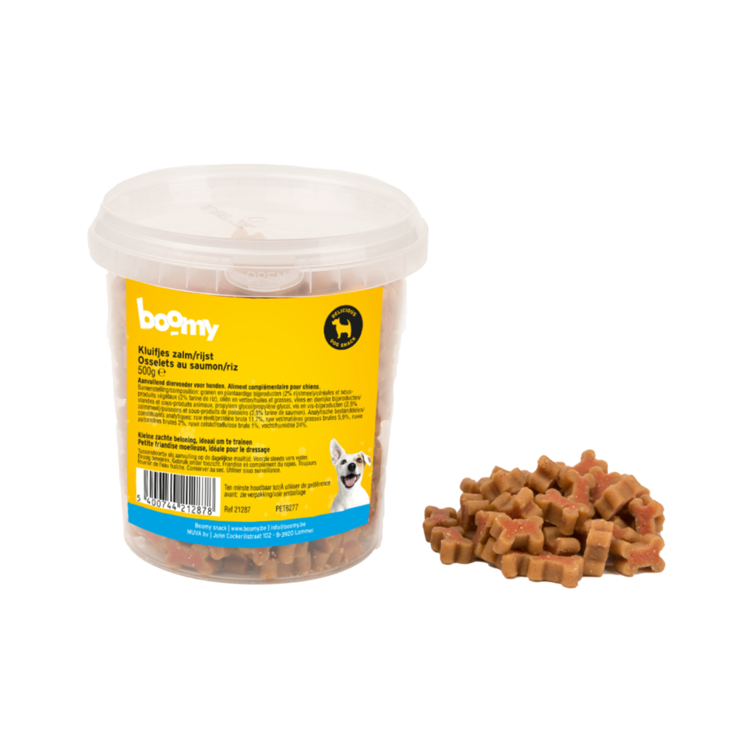 Deze zachte kluifjes met zalmsmaak zijn de ideale beloning voor jouw viervoeter! Met hun grootte van 2,5cm zijn ze geschikt voor alle rassen.