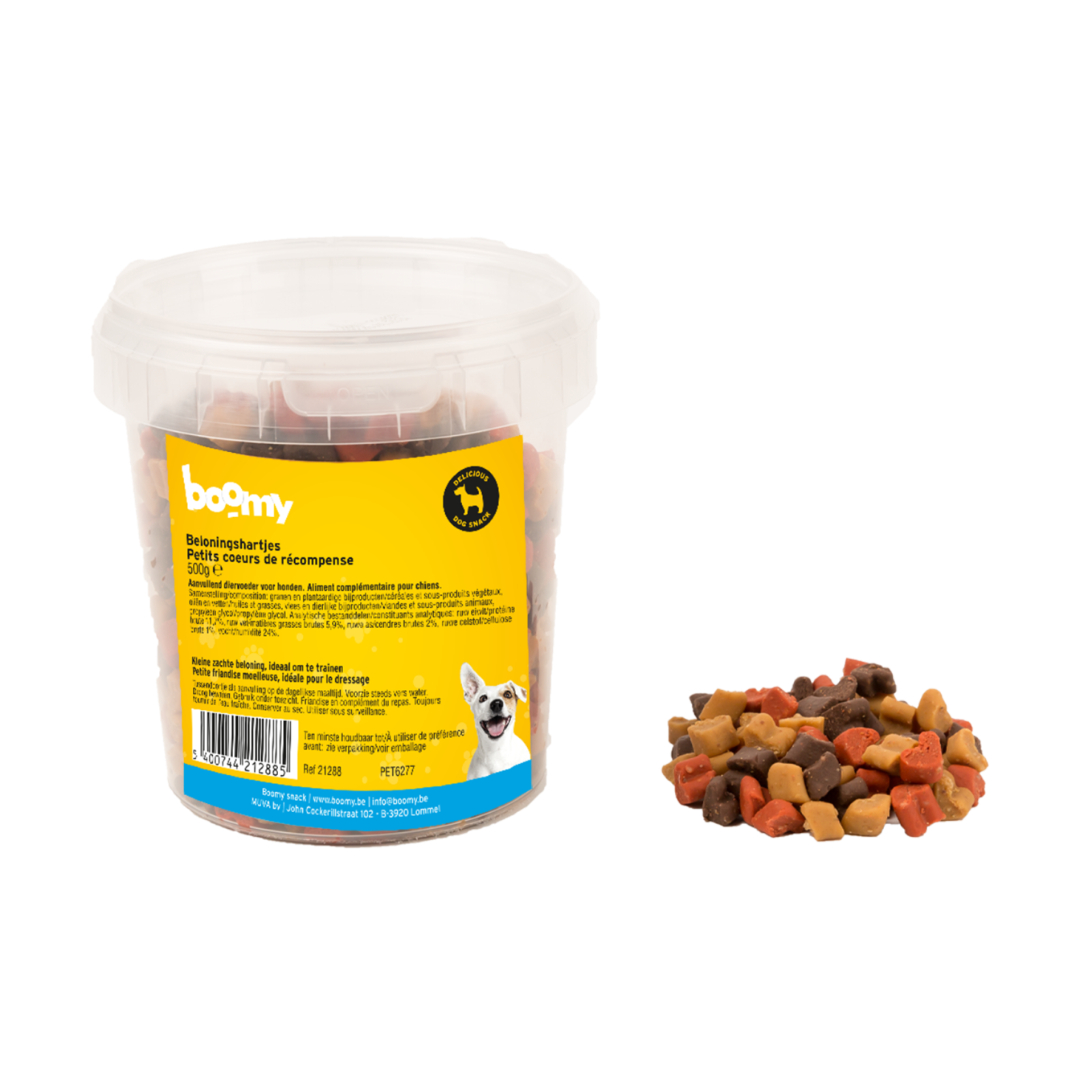 Deze kluifjes in de vorm van schattige hartjes van 1cm zijn de ideale beloning voor jouw pups of kleine hond! Verpakt in handige hersluitbare emmer van 500g
