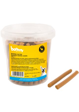 Deze zachte rolletjes van 11cm met kipsmaak zijn de perfecte beloning voor jouw hond. Verpakt in een handige hersluitbare emmer van 800g.
