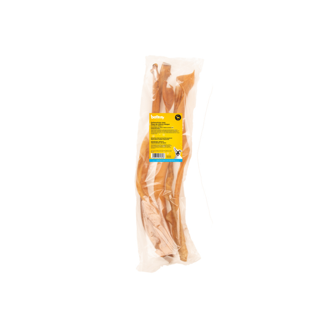 De geitensticks gemaakt van 100% gedroogde geitenhuid van 40-50cm zijn de perfecte kauwsnacks voor middelgrote tot grote hondenrassen.