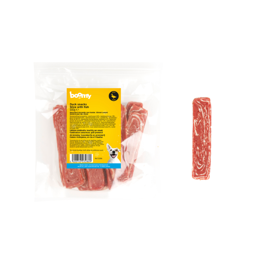 De eend strips met kabeljauw zijn zachte strookjes van 3 x 13cm gemaakt uit hoogwaardige eend en kabeljauw. Per 500g in hersluitbare verpakking verpakt.
