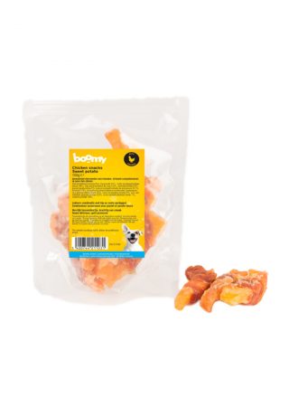 Deze sweet potato reepjes omhult met kip zijn een heerlijke traktatie voor jouw hond! Verkrijgbaar in 100g of 500g met hersluitbare verpakking.