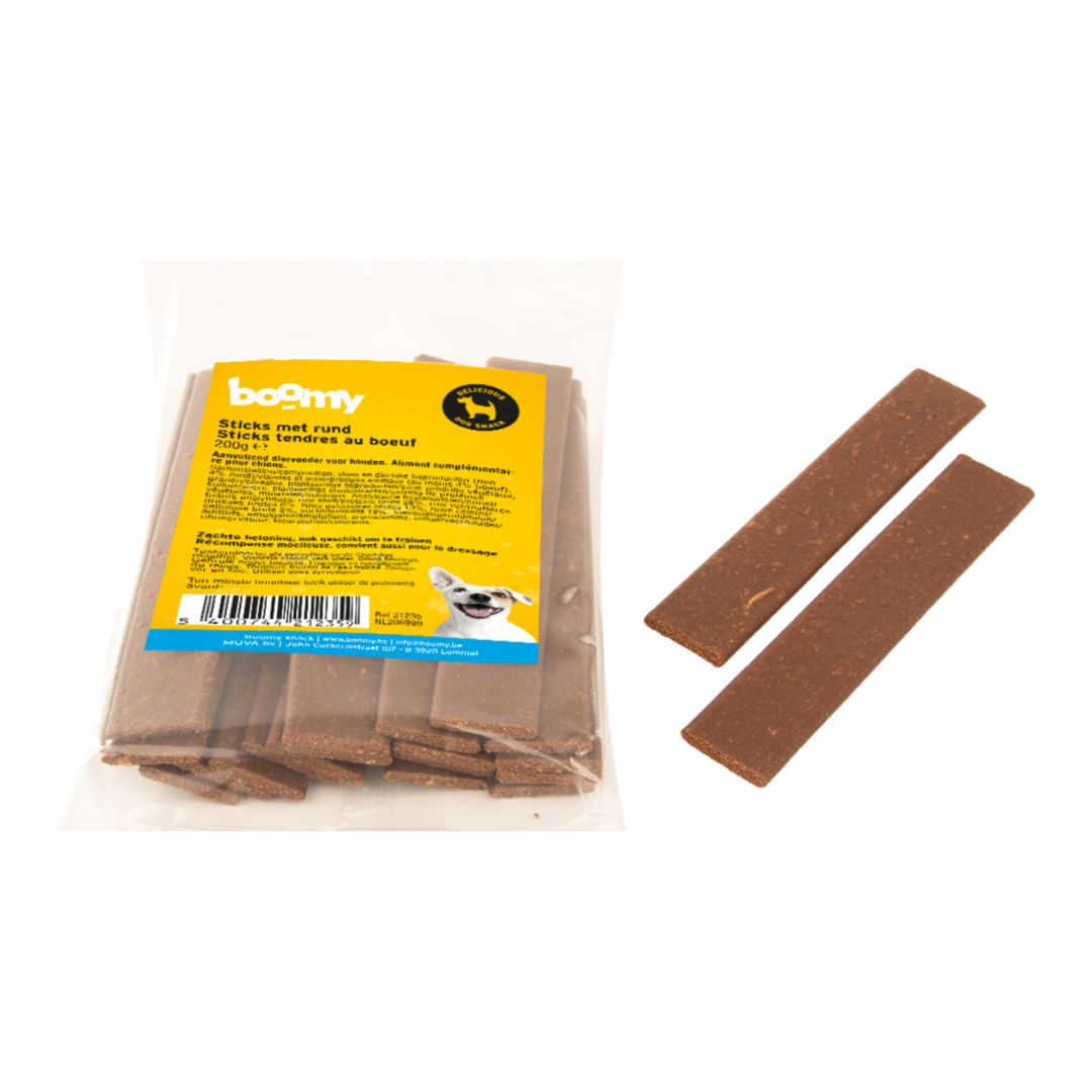 Heerlijke, zachte sticks van ca. 10,5 cm lang en 2 cm breed, perfect als beloning of dagelijks tussendoortje voor je hond, van alle leeftijden en groottes