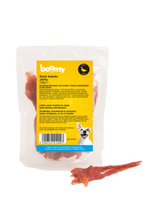 De eend jerky zijn fijne reepjes eendenfilet van 8mm x 13cm. Een heerlijke en vetarme snack geschikt voor alle rassen en leeftijden.