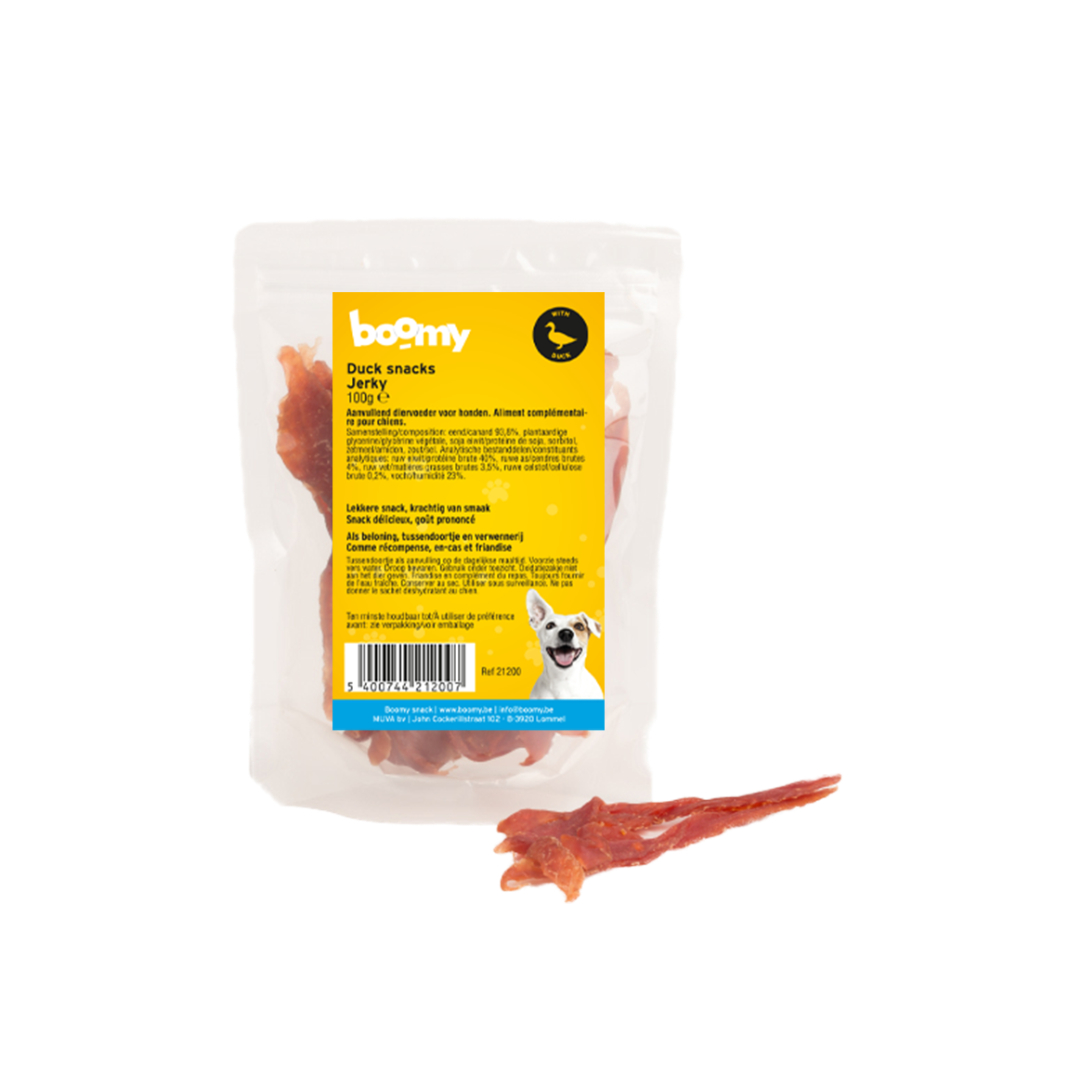De eend jerky zijn fijne reepjes eendenfilet van 8mm x 13cm. Een heerlijke en vetarme snack geschikt voor alle rassen en leeftijden.