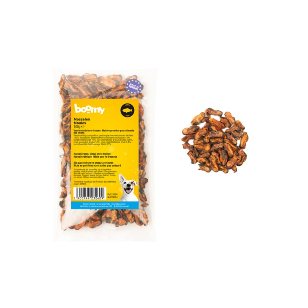 Deze gedroogde mosselen zijn een kleine maar sterk ruikende snack voor honden. Perfect voor op de hondenschool of gewoon als smakelijk tussendoortje.