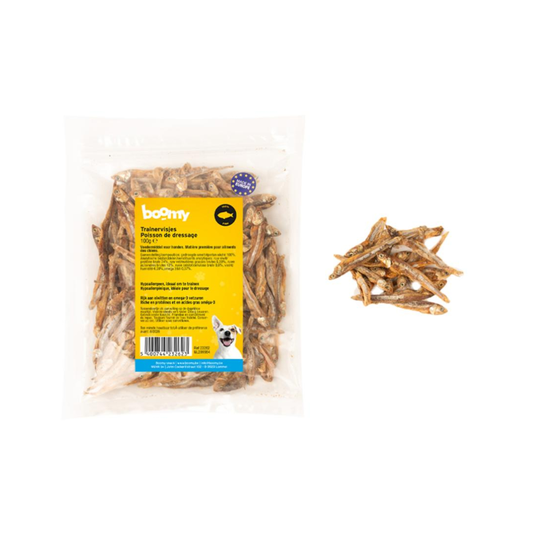 De trainervisjes zijn gedroogde smelt (sprotjes) van ongeveer 5cm. Ideaal als smakelijk tussendoortje voor kieskeurige eters. Geschikt voor alle rassen.