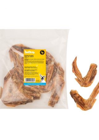 De gedroogde eendenvleugels zijn een 100% natuurlijke snack, geschikt voor alle middelgrote hondenrassen van alle leeftijden. Verpakt per 250g.