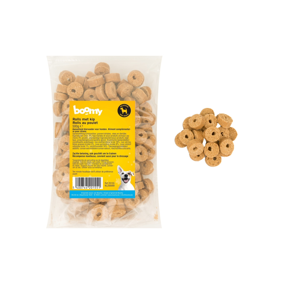 De rolls hebben een doorsnede van ongeveer 2 cm en combineren een zachte bite met een licht krokant randje. Perfect als tussendoortje of beloning.
