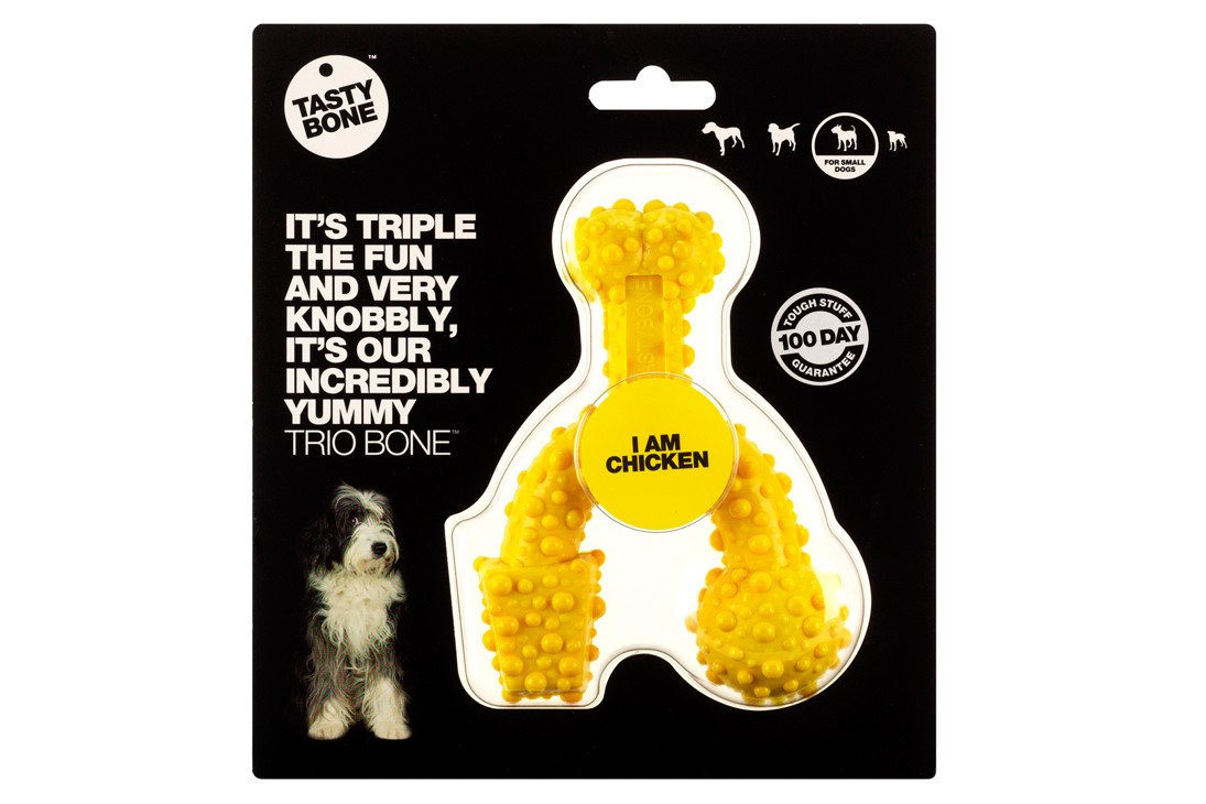 De Trio Bone is gemaakt van 100% zuiver nylon en natuurlijke aroma's. Een extreem hard bot geschikt voor uren kauwplezier! Met natuurlijke aroma van kip.
