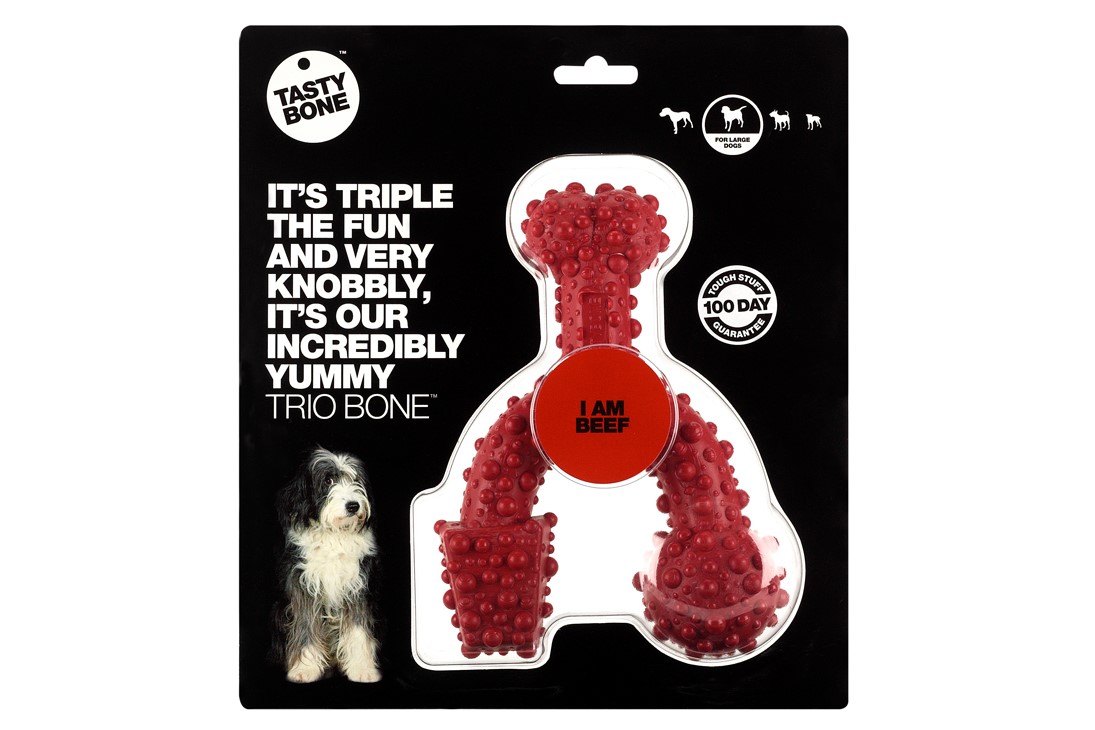 De Trio Bone is gemaakt van 100% zuiver nylon en natuurlijke aroma's. Een extreem hard bot geschikt voor uren kauwplezier! Met natuurlijke aroma van rund.