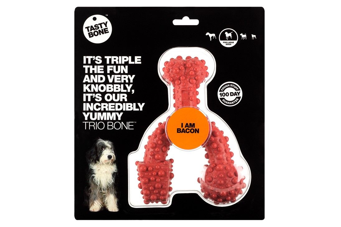 De Trio Bone is gemaakt van 100% zuiver nylon en natuurlijke aroma's. Een extreem hard bot geschikt voor uren kauwplezier! Met natuurlijke aroma van spek.
